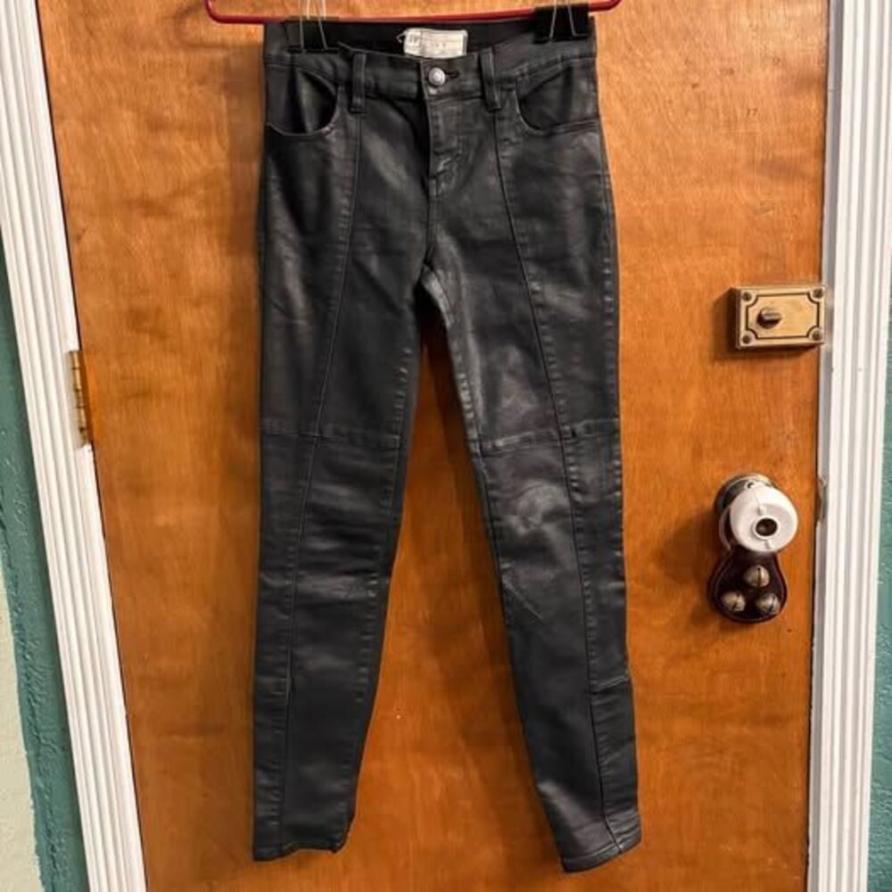 Free People Jillian Coated Low Rise Black Skinny Jeans Moto Grunge 2000s Punk 25